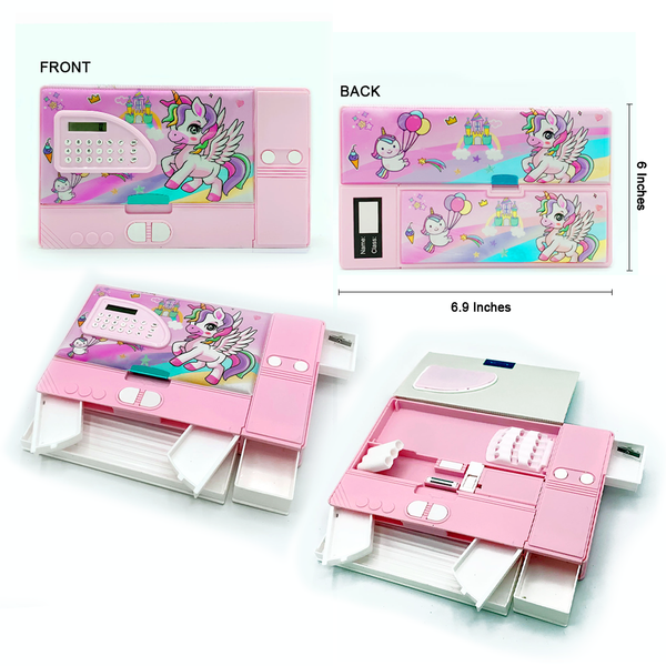 Jumbo Multifunctional Pencil Box with Magnetic Closure and Built-in Calculator